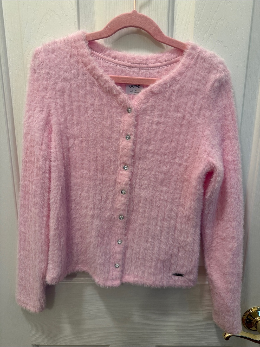 Justice Pink Fuzzy Button-Front Cardigan